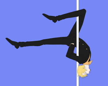 1boy absurdres beard_stubble black_jacket black_pants black_shoes black_socks black_suit blonde_hair blue_background cigarette collared_shirt curly_eyebrows dress_pants facial_hair flat_color formal_clothes from_side full_body hands_in_pockets highres jacket komashi lapels long_sleeves looking_down male_focus mouth_hold mustache_stubble notched_lapels one_piece orange_shirt outstretched_leg pale_skin pants parted_bangs pole pole_dancing profile sanji_(one_piece) shirt shoes short_hair simple_background smoking socks solo stubble suit suit_jacket