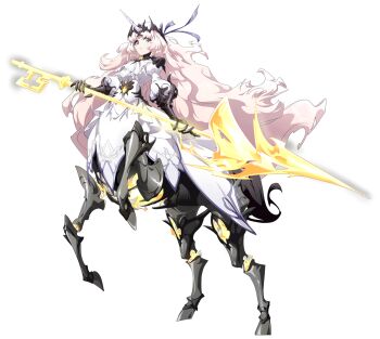 1girl armor ascot barding big_hair black_armor black_gauntlets centaur circlet closed_mouth corset cross-shaped_pupils dress elisse_(langrisser) floating_hair full_body game_cg gauntlets green_eyes hair_ribbon highres holding holding_polearm holding_weapon hooves horns horse_tail keyblade lance langrisser langrisser_mobile long_hair long_sleeves looking_at_viewer monster_girl multiple_legs official_art parted_lips pink_hair polearm puffy_sleeves rearing ribbon second-party_source shoulder_armor simple_background single_horn solo standing symbol-shaped_pupils tachi-e tail taur transparent_background unicorn_horn very_long_hair weapon white_ascot white_corset white_dress