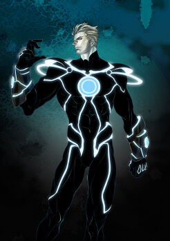 10s 1boy abs blonde_hair bodysuit brown_hair gloves gradient_background havok male_focus marvel solo superhero_costume x-men yellow_eyes yokoyama_(animus)