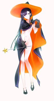 1girl covering_privates gloves hat highres kawagishi_keitarou no_bra no_panties simple_background smile tagme white_background witch witch_hat
