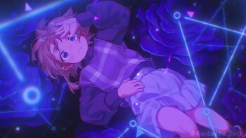 1girl animated broken_glass brown_hair closed_mouth flower gaida glass long_sleeves looking_at_viewer lying on_back rose skirt tagme tree urotsuki video yume_2kki