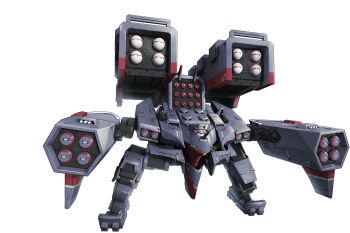 1boy blue_eyes foreshortening gatling_gun highres last_origin looking_at_viewer mar10 mecha minigun missile_pod missiles official_art pedal poseidon_(last_origin) robot rocket tachi-e transparent_background triton_(last_origin)