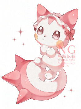 absurdres alternate_color animal_focus bow closed_mouth commentary_request full_body gen_4_pokemon hat highres iwasi_29 looking_up nintendo no_humans pachirisu pink_eyes pokemon pokemon_(creature) shiny_pokemon solo tail white_background