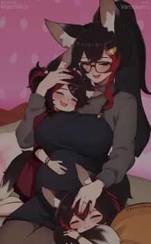3girls aged_up animal_ear_fluff animal_ears animated black_hair blush breasts hair_between_eyes hair_ornament hairclip hololive jewelry large_breasts long_hair mature_female mother_and_child mother_and_daughter multicolored_hair multiple_girls ookami_mio open_mouth parent_and_child pregnant red_hair ring smile sound streaked_hair tagme tail third-party_edit varniskarnis video virtual_youtuber wedding_ring wolf_ears wolf_girl wolf_tail yellow_eyes