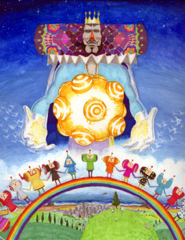 Rule 34 | beard, bird, crown, facial hair, katamari damacy, king of all cosmos, mustache, rainbow, rainbow path, the prince, tree