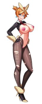 1girl :d animal_ears black_gloves blue_eyes blush breasts brown_pantyhose covered_erect_nipples crotchless crotchless_pantyhose detached_collar earrings erz_draws fake_animal_ears fake_tail full_body gloves hair_between_eyes hand_on_own_hip hands_on_own_hips heart_maebari heart_pasties high_heels huge_breasts inverted_bunnysuit jewelry large_breasts long_sleeves looking_at_viewer lopunny_(cosplay) maebari mega_pokemon misty_(pokemon) navel necktie nintendo nipples open_mouth orange_hair pantyhose pasties playboy_bunny pokemon pokemon_(anime) pokemon_(classic_anime) pokemon_rgby rabbit_ears rabbit_tail red_necktie revealing_clothes reverse_bunnysuit reverse_outfit shoes short_hair short_necktie shrug_(clothing) side_ponytail simple_background smile solo standing tail teeth thick_thighs thighs tongue tongue_out torn_clothes torn_pantyhose transparent_background upper_teeth_only white_background