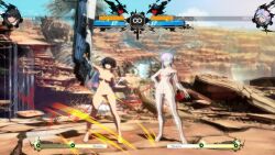 2girls 3d animated black_hair blue_hair breasts cyberpunk:_edgerunners cyberpunk_(series) female_pubic_hair guilty_gear guilty_gear_strive highres long_hair lucy_(cyberpunk) multicolored_hair multiple_girls nipples nude nude_filter nude_mod outdoors pubic_hair purple_eyes red_eyes short_hair sound streaked_hair sword tagme tail third-party_edit unika_(guilty_gear) video weapon