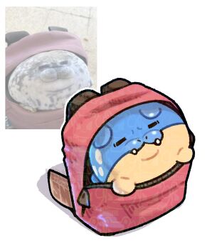 Rule 34 | blue fur, closed eyes, fangs, gen 3 pokemon, highres, nintendo, no humans, photo inset, pokemon, pokemon (creature), red bag, reference inset, seal (animal), spheal, sunsnak sn, two-tone fur, yellow fur