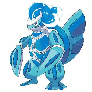 alisfakemon blue_eyes blue_skin bright_pupils colored_skin fakemon full_body highres nintendo no_humans original pokemon pokemon_(creature) simple_background solo standing turtle white_background white_pupils