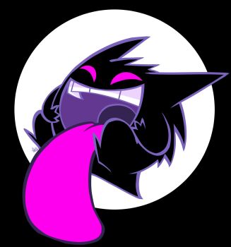 Rule 34 | ^ ^, alternate color, arms up, closed eyes, commentary, english commentary, gen 1 pokemon, gengar, glitcharttv, highres, long tongue, nintendo, no humans, open mouth, pokemon, pokemon (creature), pokemon focus, shiny pokemon, smile, teeth, tongue, tongue out, upper teeth only