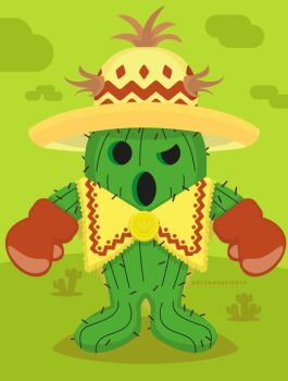 Rule 34 | artist name, boxing gloves, cactus, deramondigoyo, digimon, digimon (creature), full body, gloves, hat, looking at viewer, red gloves, solo, sombrero, togemon, togemon x-antibody