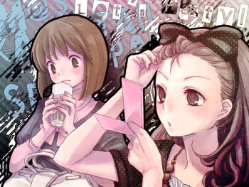 Rule 34 | 00s, brown hair, drink, glass, hagiwara yukiho, hairband, idolmaster, idolmaster (classic), image sample, long hair, minase iori, mirror, nogoodlife, pixiv sample, resized, short hair