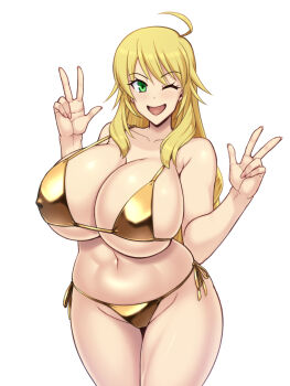 1girl bikini blonde_hair breasts hoshii_miki huge_breasts idolmaster idolmaster_(classic) kawanuma_uotsuri long_hair swimsuit