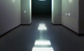23i2ko absurdres blurry ceiling_light clip_studio_paint_(medium) depth_of_field highres indoors light_switch liminal_space no_humans original reflective_floor scenery tile_floor tiles