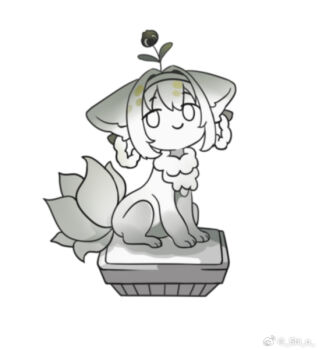 arknights artist_name braid braided_hair_rings commentary flower gargoyle hair_rings hairband kitsune kyuubi multiple_tails shio_(shiofeifei) simple_background smile solo suzuran_(arknights) symbol-only_commentary tagme tail twin_braids watermark weibo_watermark white_background