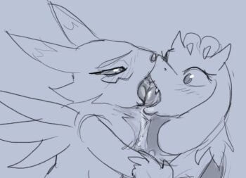 2girls blush crossover digimon digimon_(creature) french_kiss furry kiss monochrome multiple_girls renamon saliva tongue tongue_out toriel undertale ungulatr utdr_(toby_fox) yuri