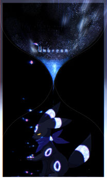 alternate_color animal_focus bandana bandana_around_neck black_background black_theme blue_bandana border character_name chromatic_aberration clothed_pokemon colored_sclera from_side gen_2_pokemon gradient_border half-closed_eyes hand_up highres holding holding_petal hourglass iogi_(iogi_k) looking_down nintendo no_humans petals pokemon pokemon_(creature) profile shiny_pokemon sitting solo umbreon yellow_eyes yellow_sclera