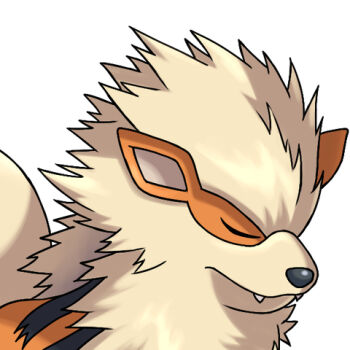 Rule 34 | animal focus, arcanine, asatsuki (fgfff), closed eyes, closed mouth, commentary request, fangs, fangs out, gen 1 pokemon, lowres, nintendo, no humans, pokemon, pokemon (creature), simple background, solo, upper body, white background, yellow fur