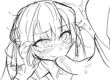 2girls bang_dream! bang_dream!_it&#039;s_mygo!!!!! blush chinese_commentary commentary_request fellatio futa_with_female futanari greyscale hand_on_another&#039;s_head highres misumi_uika monochrome multiple_girls oral penis signature simple_background sketch togawa_sakiko white_background yoyoray20001996