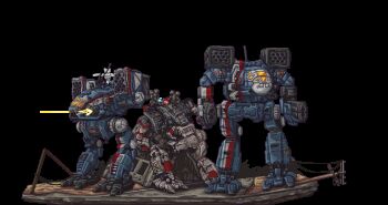 animated animated_gif arm_cannon armor battle battletech catapult_(battletech) damaged dust energy_barrier energy_beam energy_cannon energy_shield faux_figurine firing huge_filesize itano_circus laser madcat mecha missile non-humanoid_robot power_armor power_lines realistic robot rocket_launcher ruins science_fiction smoke smoke_trail sparks steel_joe transparent_background utility_pole walker_(robot) weapon welding wreckage