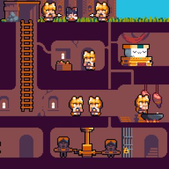 2boys 6+girls :3 animal_ears animated animated_gif antfarm black_hair blonde_hair bow brown_skirt candle chibi clone commentary_request cookie_(touhou) cooking cross-section dark-skinned_male dark_skin food fox_ears fox_girl fox_tail full_body grass hair_bow hakurei_reimu highres holding holding_polearm holding_weapon ladder lock looping_animation manatsu_no_yo_no_inmu meat mini_person minigirl miramikaru_riran multiple_boys multiple_girls omelet open_mouth padlock polearm red_bow rock sakenomi_(cookie) short_hair skirt spear sunglasses tail takuya_(acceed) tamagoyaki tonchamon_san touhou triangle_mouth tunnel underground walking weapon wok