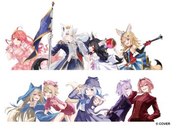6+girls :d ;d aged_down ahoge alternate_costume alternate_hairstyle amane_kanata animal_ear_fluff animal_ear_piercing animal_ears aqua_eyes arms_behind_back back_bow bandaid bandaid_hair_ornament black_hair black_streaks blonde_hair blue_dress blue_eyes blue_hair blue_hairband blue_jacket blue_neckerchief blue_skirt book bow bow_skirt bowtie braid cat_ears cat_girl cat_tail closed_eyes closed_mouth clothing_cutout coif collared_shirt colored_inner_hair commentary_request copyright_notice crossed_bangs crown deerstalker dog_ears dog_girl double-parted_bangs dress epaulettes fake_horns flag flipped_hair fox_ears fox_girl frilled_gloves frills fuwawa_abyssgard gloves gold_tiara green_eyes grey_hair grin hair_between_eyes hair_ornament hair_over_one_eye hairband hairclip hand_in_pocket hand_up hat head_wings holding holding_book holding_flag holding_microphone hololive hololive_english horn_hairband horns hyde_(tabakko) jacket jester_cap large_bow layered_dress layered_skirt long_hair looking_at_viewer low-tied_long_hair low_twin_braids messy_hair microphone mini_crown miniskirt mococo_abyssgard multicolored_hair multiple_girls navel_cutout neckerchief nekomata_okayu nun nurse_cap official_alternate_costume official_alternate_hairstyle official_art omaru_polka omaru_polka_(1st_costume) one_eye_closed ookami_mio open_mouth parallel_hairclips pencil_skirt pink_dress pink_eyes pink_hair pink_hairband pink_shirt pink_skirt pink_streaks pink_wings pointy_ears purple_eyes purple_hair purple_hat purple_jacket purple_skirt purple_sweater red_bow red_bowtie red_hair red_jacket ribbed_sweater sakura_miko sakura_miko_(flower_fantasista!) shirakami_fubuki shirakami_fubuki_(fbkingdom) shirt shirt_tucked_in short_hair shoulder_cutout side_braid side_slit sidelocks simple_background skirt smile streaked_hair striped_clothes striped_skirt suit_jacket sweater swept_bangs tail takane_lui tilted_headwear torn_clothes torn_skirt turtleneck turtleneck_sweater twin_braids two_side_up vertical-striped_clothes vertical-striped_skirt very_long_hair virtual_youtuber white_background white_dress white_gloves white_hair white_shirt wings wolf_ears wolf_girl x_hair_ornament yellow_eyes