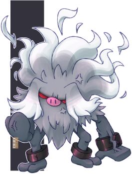 anger_vein anklet annihilape bracelet clenched_hand commentary crack dualcosmog floating_hair full_body highres jewelry nintendo no_humans nostrils outline pokemon pokemon_(creature) pokemon_focus solo standing transparent_background white_outline