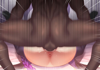 1boy 1girl absurdres anus armor ass ass_focus back blunt_bangs blush braid breasts cum cum_in_pussy dark-skinned_male dark_skin electro_symbol_(genshin_impact) from_behind genshin_impact gradient_hair grey_background h.carrrrrrot hetero highres holding_another&#039;s_legs indoors japanese_clothes kimono large_breasts legs_up long_braid looking_down lying mating_press mitsudomoe_(shape) motion_blur multicolored_hair muscular muscular_male on_back purple_hair purple_kimono purple_thighhighs raiden_shogun sex shade shadow shoulder_armor single_braid solo spread_legs squatting surprised teeth testicles thick_thighs thighhighs thighs tomoe_(symbol)