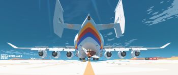 absurdres aircraft airfield airplane airport antonov_an-225 aquablue1992 cargo_aircraft furry furry_female glider highres jet_airliner landing_gear looking_at_viewer original runway runway_lights vehicle_focus windsock