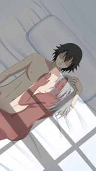 1boy 1girl ass black_hair breasts dark-skinned_female dark_skin long_hair mabui_(naruto) naruto_(series) naruto_shippuuden nude short_hair sleeping white_hair