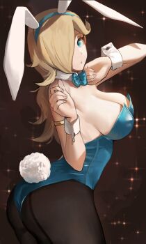 1girl animal_ears bow bowtie breasts cleavage hair_over_one_eye highres j@ck mario_(series) nintendo pantyhose playboy_bunny rabbit_ears rabbit_tail rosalina solo super_mario_galaxy tail traditional_bowtie