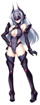 1girl bare_shoulders blindfold boots breasts cleavage cleavage_cutout clothing_cutout corruption covered_erect_nipples covered_eyes covered_navel dark_persona elbow_gloves full_body game_asset gloves grey_hair hand_on_own_hip headgear high_heel_boots high_heels highleg highleg_leotard inoino katsuragi_marina kouyoku_senki_exs-tia large_breasts large_variant_set leotard long_hair mind_control mind_controlled_exs-tia non-web_source official_art open_mouth parted_lips self-datamine simple_background solo standing tachi-e thigh_boots thighhighs transparent_background variant_set
