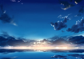 absurdres blue_sky cloud commentary_request dusk highres horizon mitsukasa no_humans ocean original outdoors reflection reflective_liquid scenery sky sky_focus star_(sky)