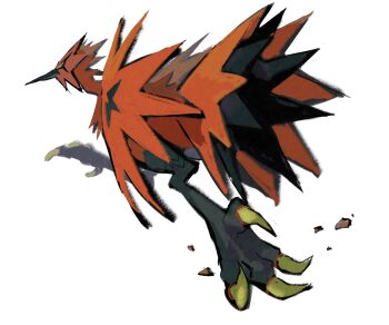 absurdres animal_focus beak bird claws closed_mouth colored_sclera commentary english_commentary full_body galarian_form galarian_zapdos gen_8_pokemon highres legendary_pokemon looking_at_viewer looking_back nintendo no_humans orange_feathers pokemon pokemon_(creature) pokemon_focus running ryulveon simple_background solo standing talons white_background yellow_sclera