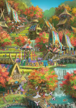 6+boys 6+girls aircraft airship animal architecture artist_name autumn autumn_leaves banner bird blue_sky boat bridge building clothesline day east_asian_architecture fantasy fence festival fish fishing fishing_rod flag flower flying forest fountain furry grass hat highres holding house lantern leaf looking_at_another mountain multiple_boys multiple_girls nature old original outdoors railing riding river rock scenery sign signature sitting sky smoke stairs standing steam string_of_flags tent tree village walking water watercraft waterfall weapon windmill wings yukoiwase