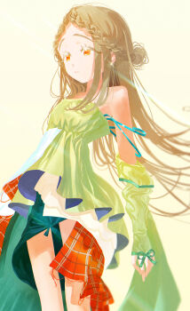 Rule 34 | 1girl, absurdres, bare shoulders, braid, dress, earrings, floating hair, gakuen idolmaster, grey hair, highres, idolmaster, jewelry, long hair, looking to the side, orange eyes, parted lips, shinosawa hiro, solo, superhoikoro