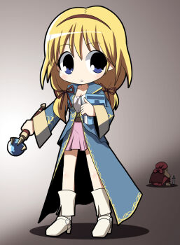 1boy 1girl back bandana blonde_hair blue_eyes blush book boots castlevania_(series) castlevania_iii:_dracula's_curse castlevania_pachislot coat grant_danasty hair_ribbon headband knife long_hair osaragi_mitama pachislot_akumajou_dracula pachislot_akumajou_dracula_iii pants ribbon skirt staff sypha_belnades vest