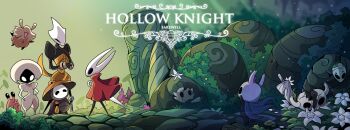 1boy 1other 3girls absurdres armor black_eyes black_skin blank_eyes blue_cloak broken_mask cloak colored_skin copyright_name flea_(hollow_knight) flower hat highres hollow_knight hollow_knight:_silksong horned_mask hornet_(hollow_knight) horns knight_(hollow_knight) lace_(hollow_knight) mask moss multiple_girls nail_(hollow_knight) needle_(hollow_knight) nuu_(hollow_knight) red_cloak shakra_(hollow_knight) sherma_(hollow_knight) shibeshibe9 white_eyes white_flower white_mask white_skin