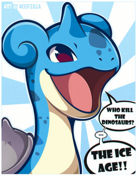 batman_and_robin_(1997) commentary english_commentary english_text engrish_text gen_1_pokemon highres joke lapras nintendo no_humans nostrils open_mouth parody pokemon pokemon_(creature) ranguage red_eyes solo sunburst sunburst_background woofzilla