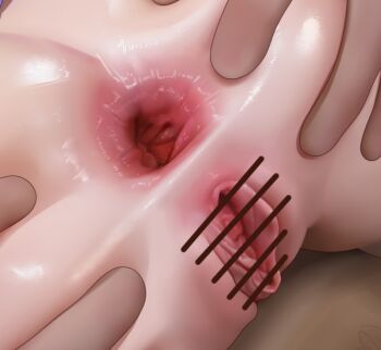 1boy 1girl anus ass ass_grab bar_censor censored close-up dark-skinned_male dark_skin gaping hetero pointless_censoring pussy ririko_(fhnngririko) shiny_skin solo_focus spread_anus spread_ass spread_legs spread_pussy