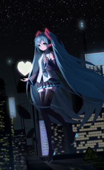 1girl absurdres detached_sleeves hatsune_miku highres loadhe long_hair miniskirt self-upload skirt thighhighs vocaloid