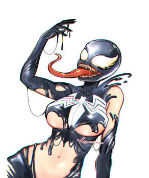 1girl 2025 artist_name breasts hemmiu large_breasts long_tongue marvel solo tongue venom_(marvel) white_background