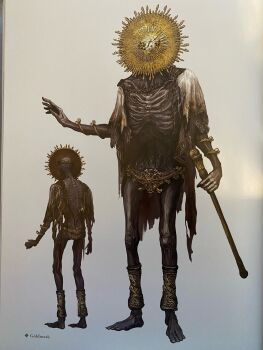 1boy bracelet cane cape colored_skin commentary concept_art elden_ring emaciated english_commentary facing_viewer from_behind gold_bracelet goldmask's_mask goldmask_(elden_ring) grey_skin highres jewelry leg_warmers loincloth male_focus mask multiple_views no_shoes official_art open_hand outstretched_arm screencap solo standing torn_clothes white_background white_cape yellow_leg_warmers