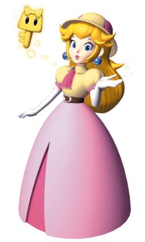 1girl 3d blonde_hair blue_eyes dress earrings gloves hat jewelry key lips looking_at_viewer mario_(series) mario_party mario_party_2 nintendo official_art princess_peach skeleton_key_(mario)