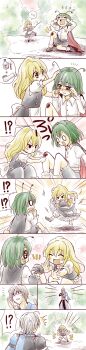 !? 1boy 2girls ^^^ aged_down antennae bad_id bad_pixiv_id bandages blonde_hair blush comic curiosities_of_lotus_asia green_hair highres injury kirisame_marisa long_image morichika_rinnosuke multiple_girls no_headwear sakurai_makoto sakurai_makoto_(custom_size) saliva silent_comic silver_hair tall_image tears torn_clothes touhou wriggle_nightbug
