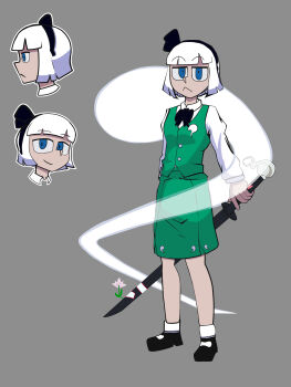 absurdres artist_request blue_eyes chimpa green_skirt highres konpaku_youmu konpaku_youmu_(ghost) skirt touhou white_hair