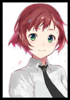1girl black_necktie green_eyes highres katawa_shoujo looking_at_viewer necktie red_hair shirt smile solo source_request tezuka_rin weee_(raemz) white_background white_shirt
