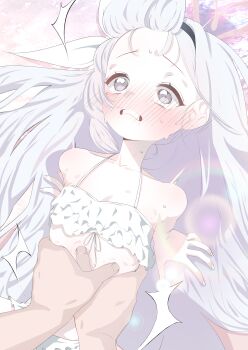 1boy 1girl absurdres alternate_costume alternate_hairstyle bare_arms bare_legs bare_shoulders beach belly bikini black_hairband blue_archive blush braid breasts collarbone commentary covered_navel falling flat_chest frilled_bikini frilled_panties frills grabbing_another&#039;s_stomach grey_eyes groping hair_lift hair_ribbon hairband halo highres implied_sex long_hair navel off-shoulder_bikini off_shoulder open_mouth panties petite plana_(blue_archive) red_halo ribbon sensei_(blue_archive) sharp_to_sharp skirt small_breasts stomach sweat swimsuit thick_eyebrows underwear white_bikini white_hair white_panties white_ribbon white_skirt