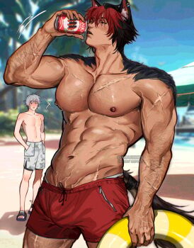 bad_source komano_manato long_hair male_focus muscular n.e.k.o non-web_source red_hair tail thiren yukaero4