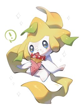 ! absurdres blue_eyes colored_skin crepe eating food food_on_face full_body gen_3_pokemon highres holding holding_crepe holding_food jirachi legendary_pokemon mythical_pokemon nintendo no_humans nullma pokemon pokemon_(creature) pokemon_focus simple_background solo speech_bubble white_skin